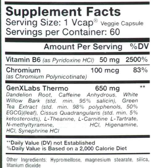Lean 700 Weight Management Powerful Thermogenic 60 GenXLabs facts