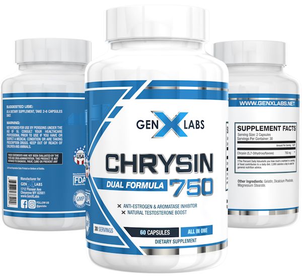 Chrysin 750 Natural Testosterone Booster 60 Capsules bottles